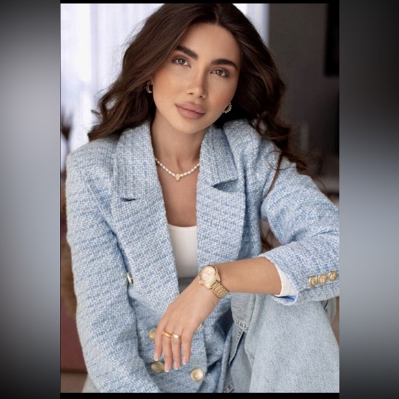 Zara Tweed Boucle Double Breasted Blazer - Picture 2 of 9